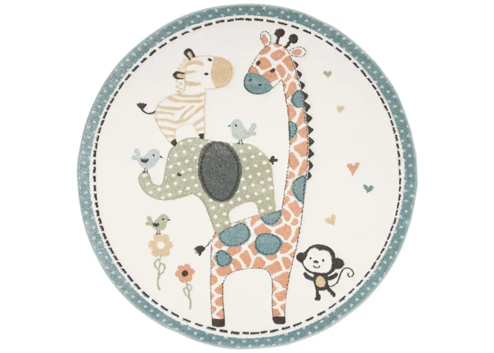 Carousel Zoo Friends Kids Area Rug Round in Ivory by Safavieh