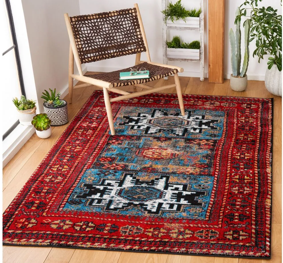 Zagros Red Area Rug in Red & Light Blue by Safavieh