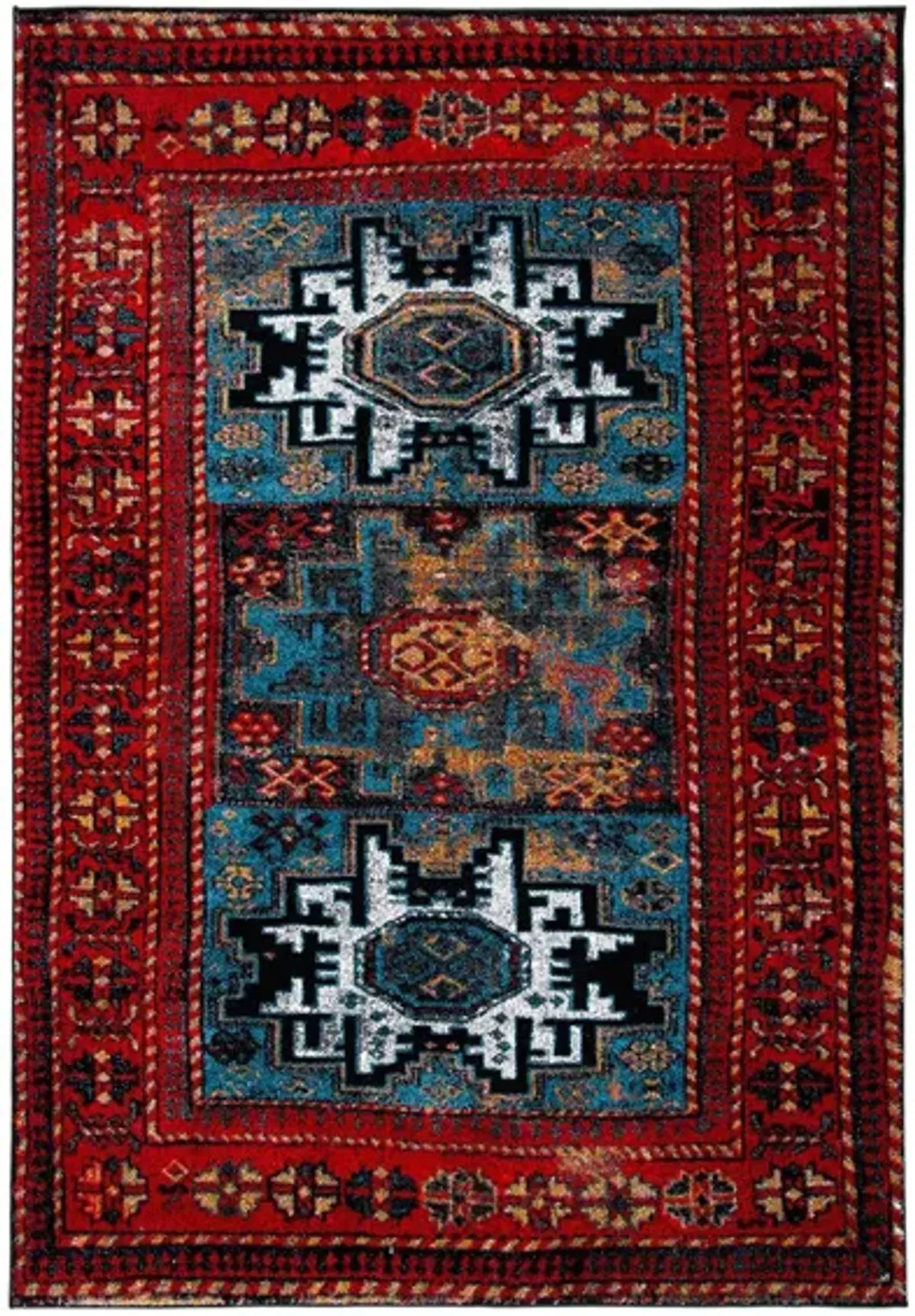 Zagros Red Area Rug in Red & Light Blue by Safavieh