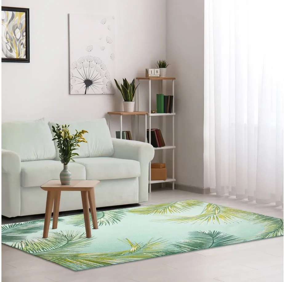 Liora Manne Marina Palm Border Indoor/Outdoor Area Rug in Aqua by Trans-Ocean Import Co Inc