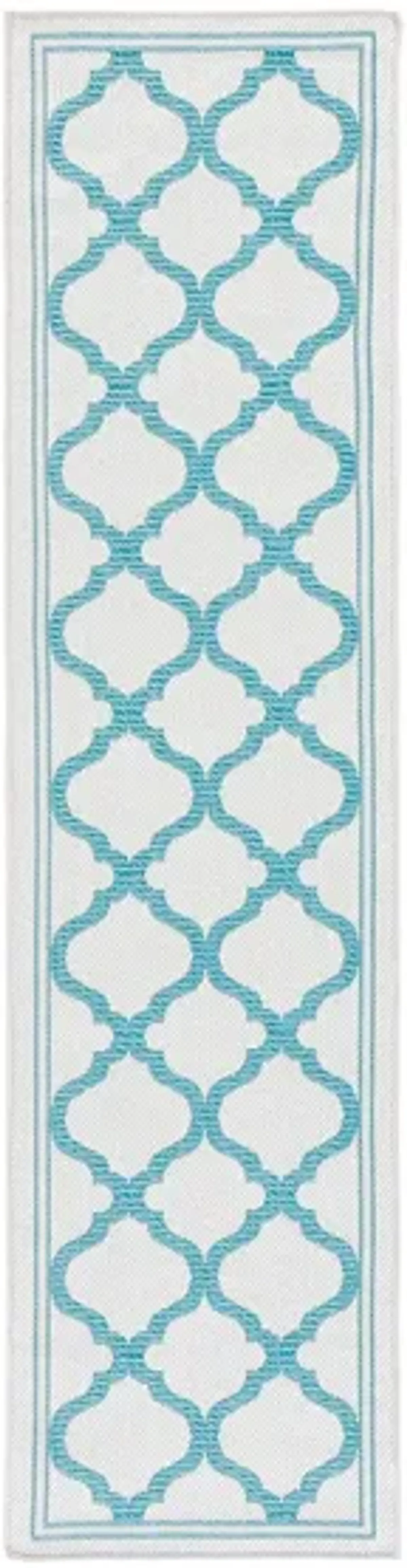 Bermuda Morocco Indoor/Outdoor Runner Rug in Beige & Aqua by Safavieh