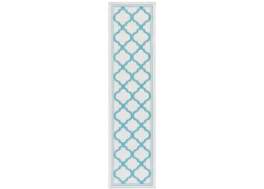 Bermuda Morocco Indoor/Outdoor Runner Rug in Beige & Aqua by Safavieh