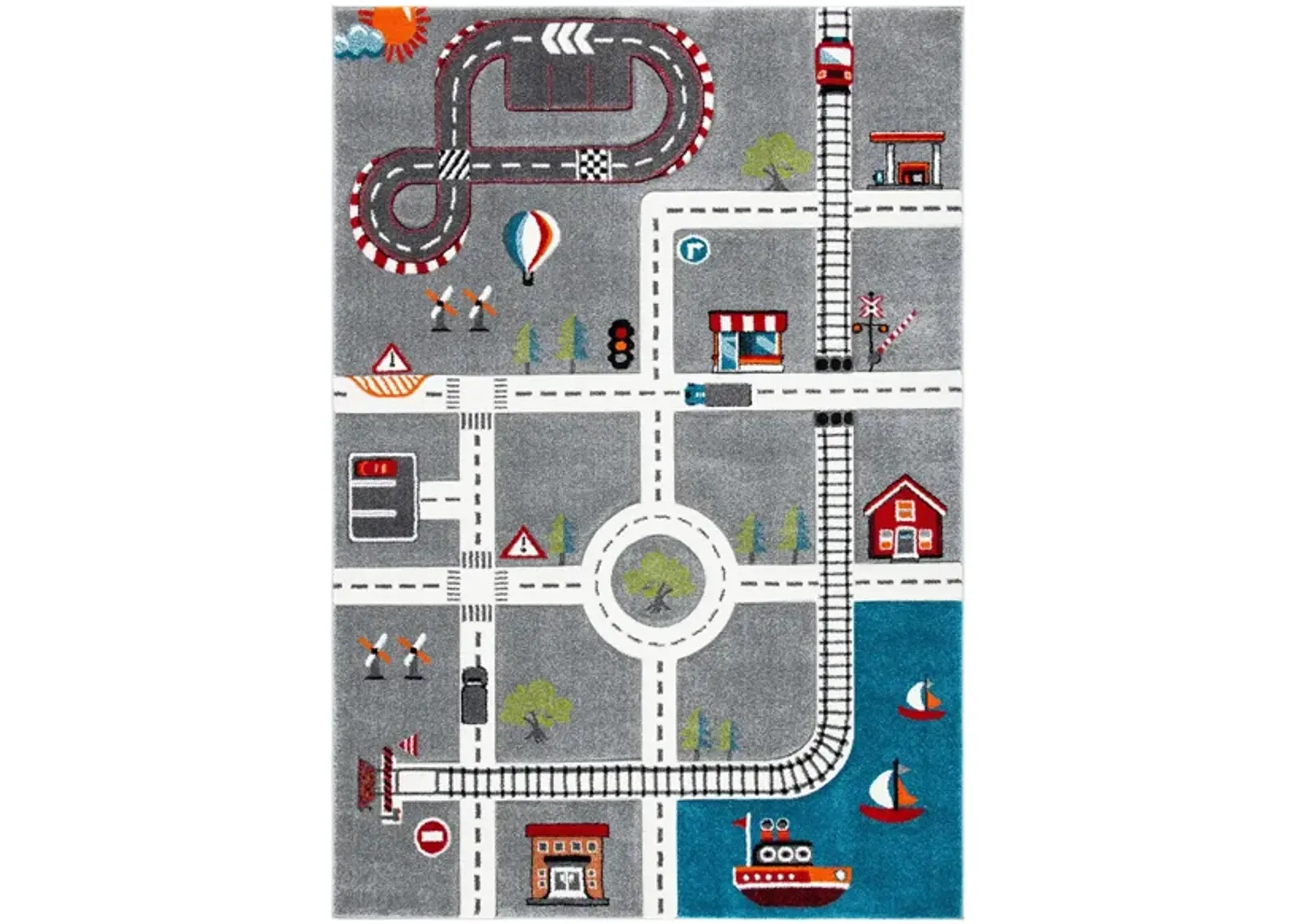 Carousel Cars Kids Area Rug in Gray & Ivory by Safavieh