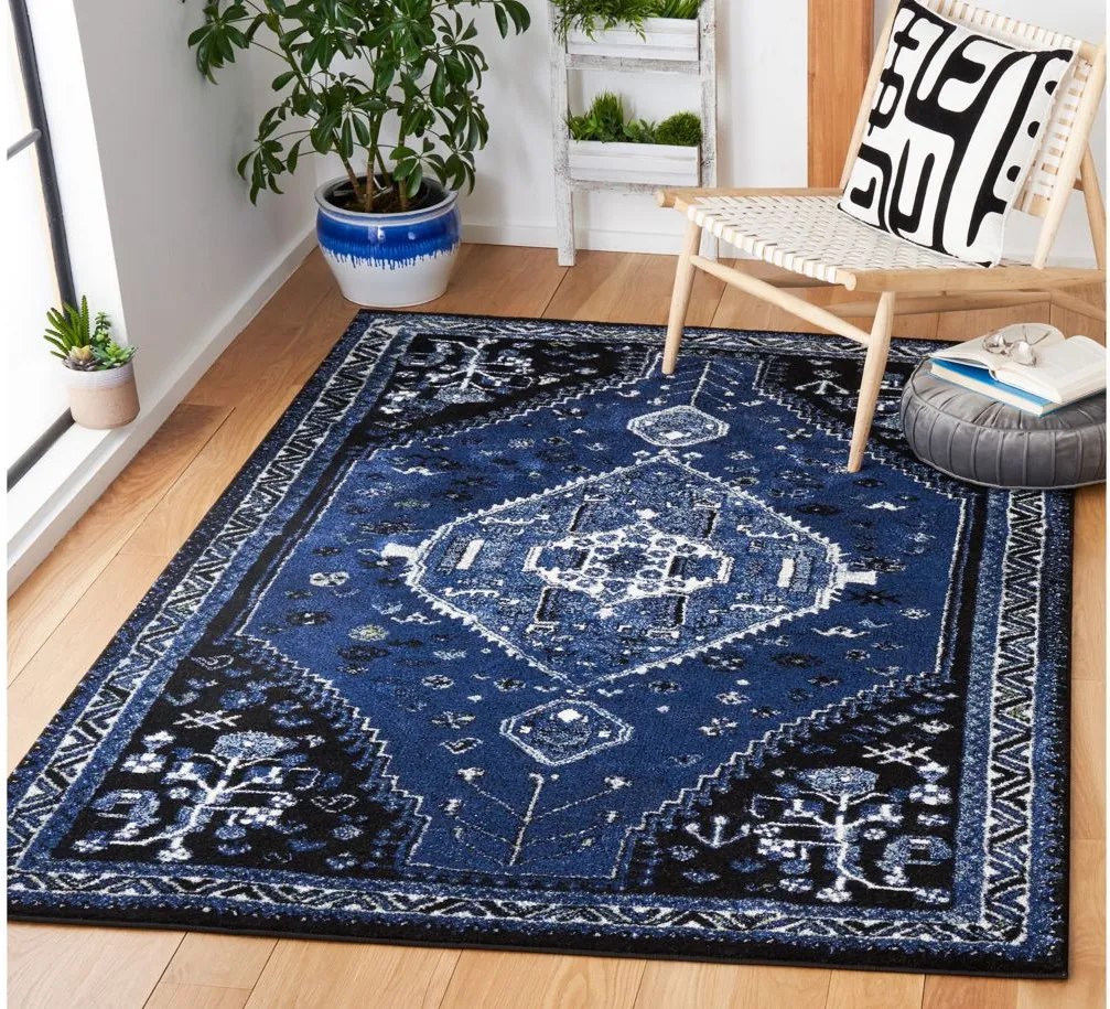 Vintage Hamadan Blue Area Rug in Blue & Black by Safavieh