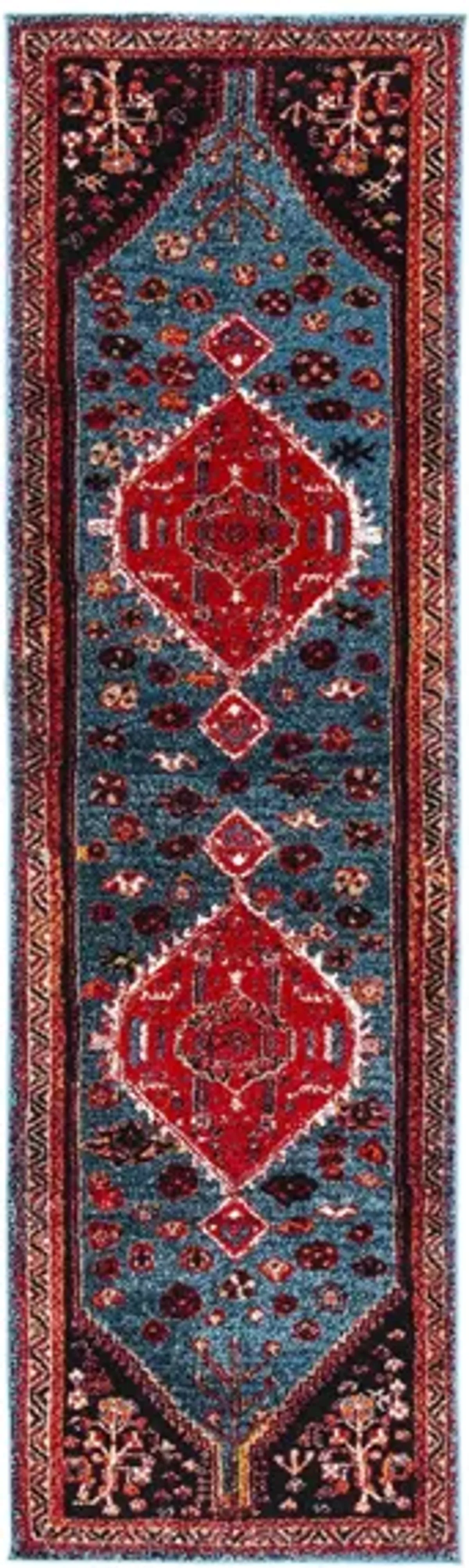 Vintage Hamadan Turquoise Runner Rug in Turquoise & Red by Safavieh