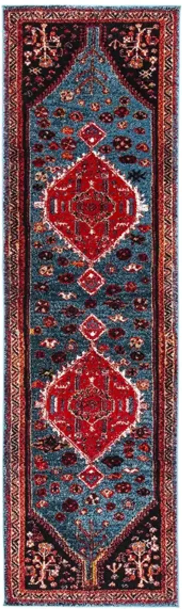 Vintage Hamadan Turquoise Runner Rug