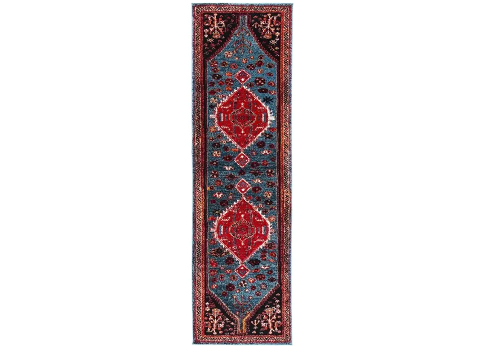 Vintage Hamadan Turquoise Runner Rug in Turquoise & Red by Safavieh