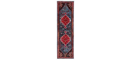 Vintage Hamadan Turquoise Runner Rug in Turquoise & Red by Safavieh