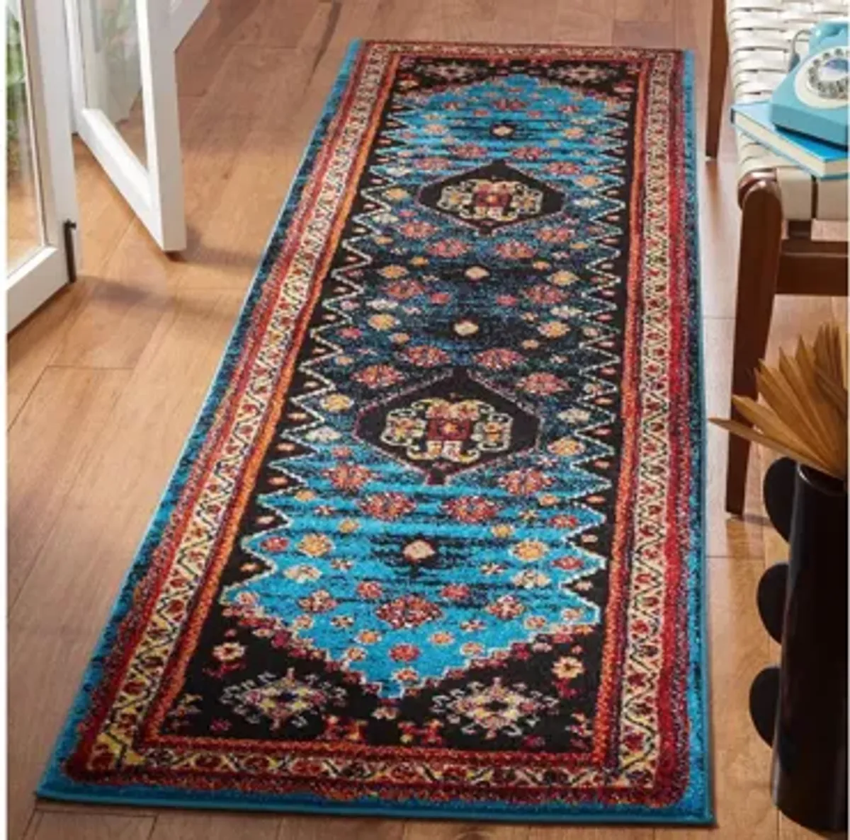 Medes Blue & Red Runner Rug