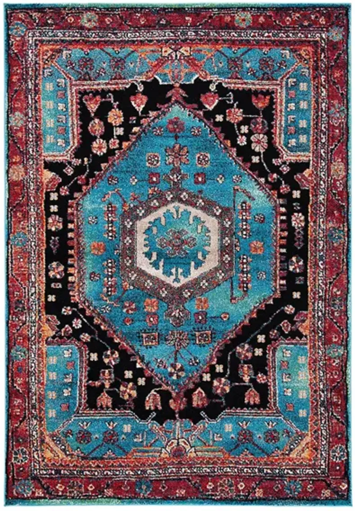 Hamadan Turquoise Area Rug in Turquoise & Black by Safavieh