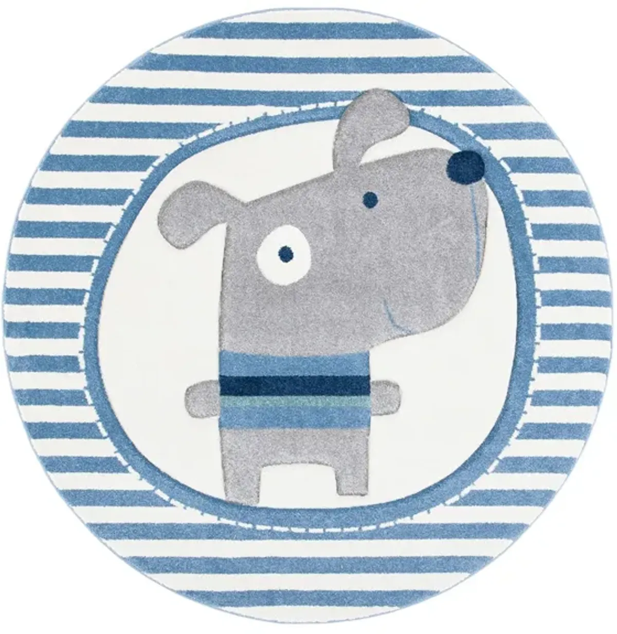 Carousel Puppy Kids Area Rug Round in Ivory & Blue by Safavieh