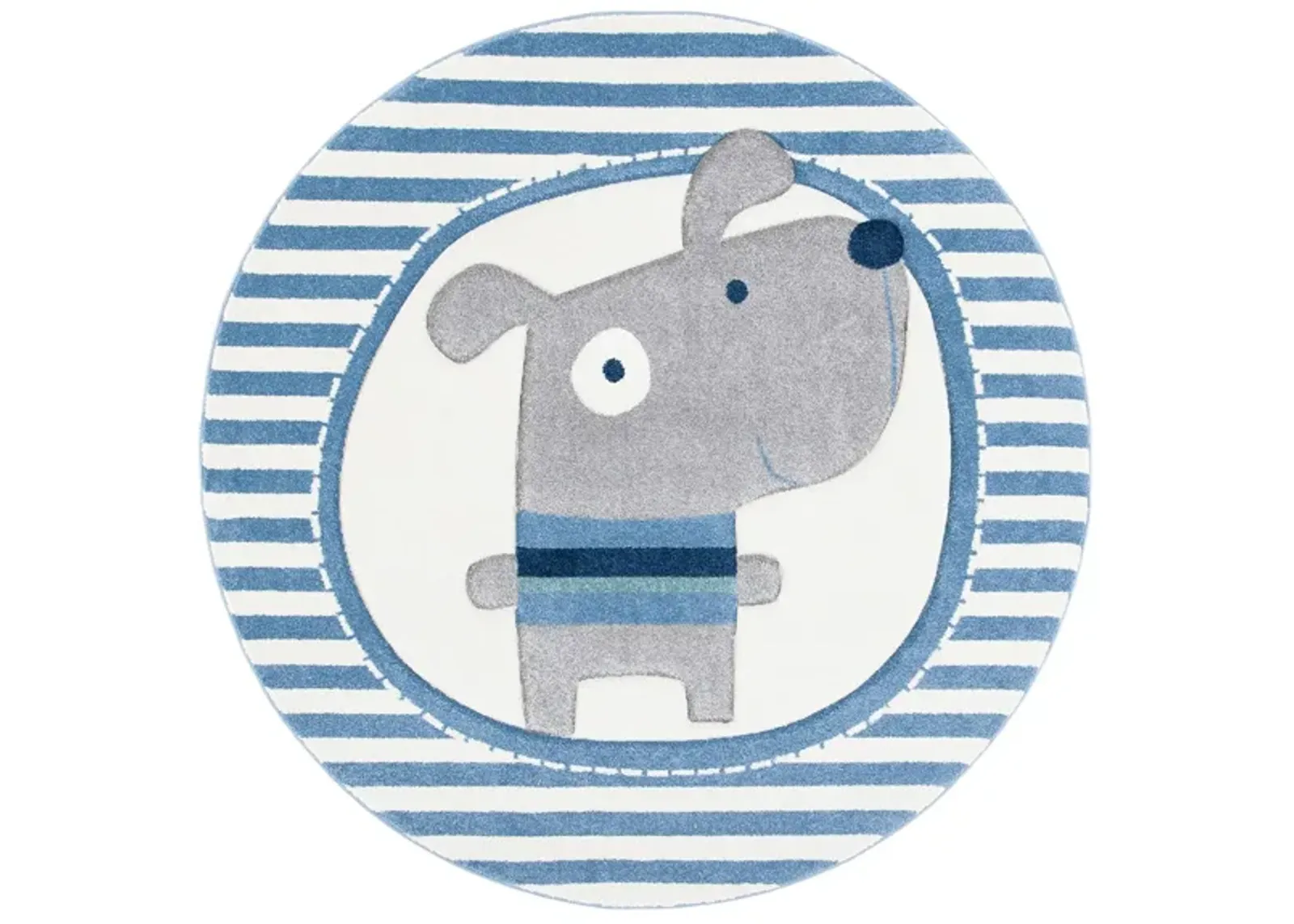 Carousel Puppy Kids Area Rug Round in Ivory & Blue by Safavieh