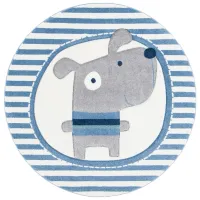 Carousel Puppy Kids Area Rug Round in Ivory & Blue by Safavieh