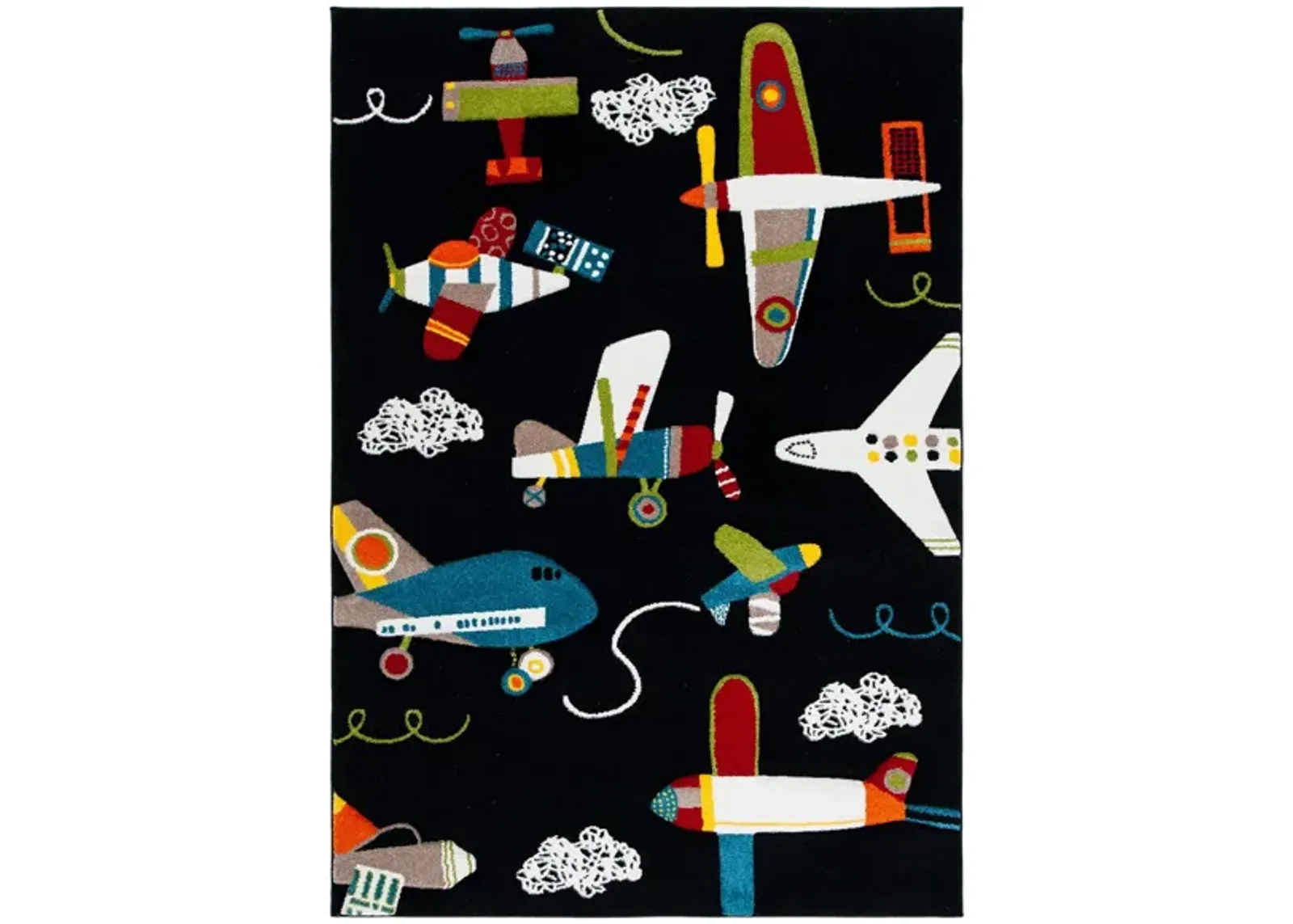 Carousel Planes Kids Area Rug in Black & Ivory by Safavieh