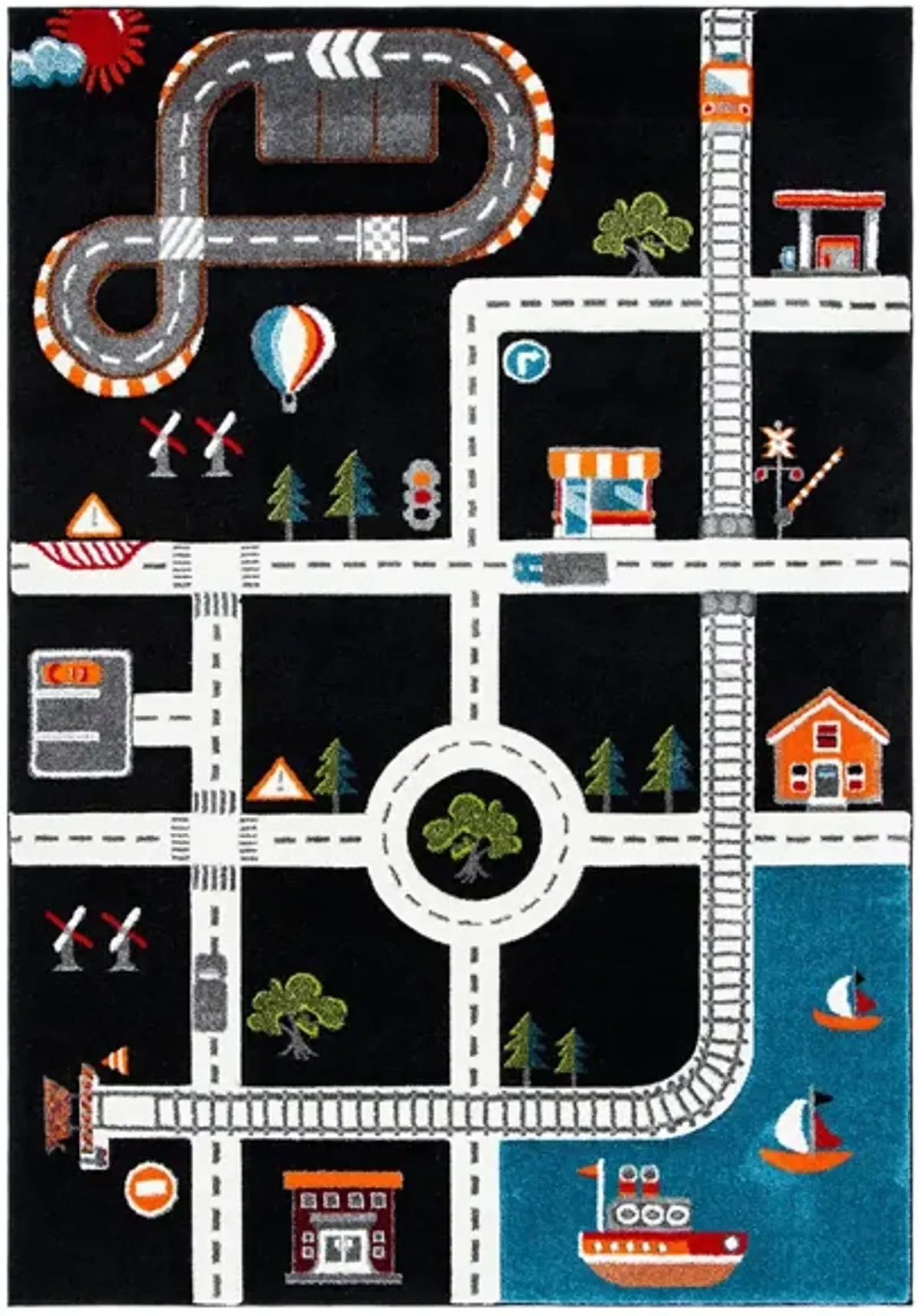 Carousel Cars Kids Area Rug in Black & Ivory by Safavieh