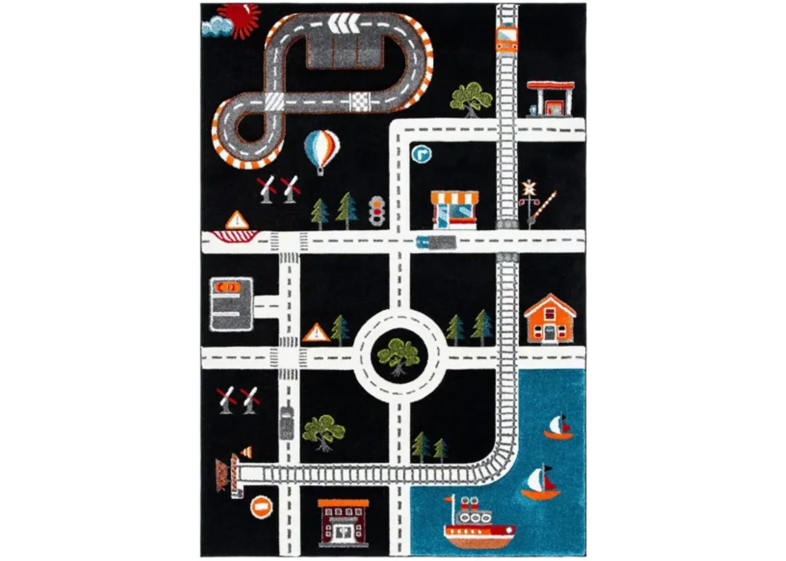 Carousel Cars Kids Area Rug in Black & Ivory by Safavieh