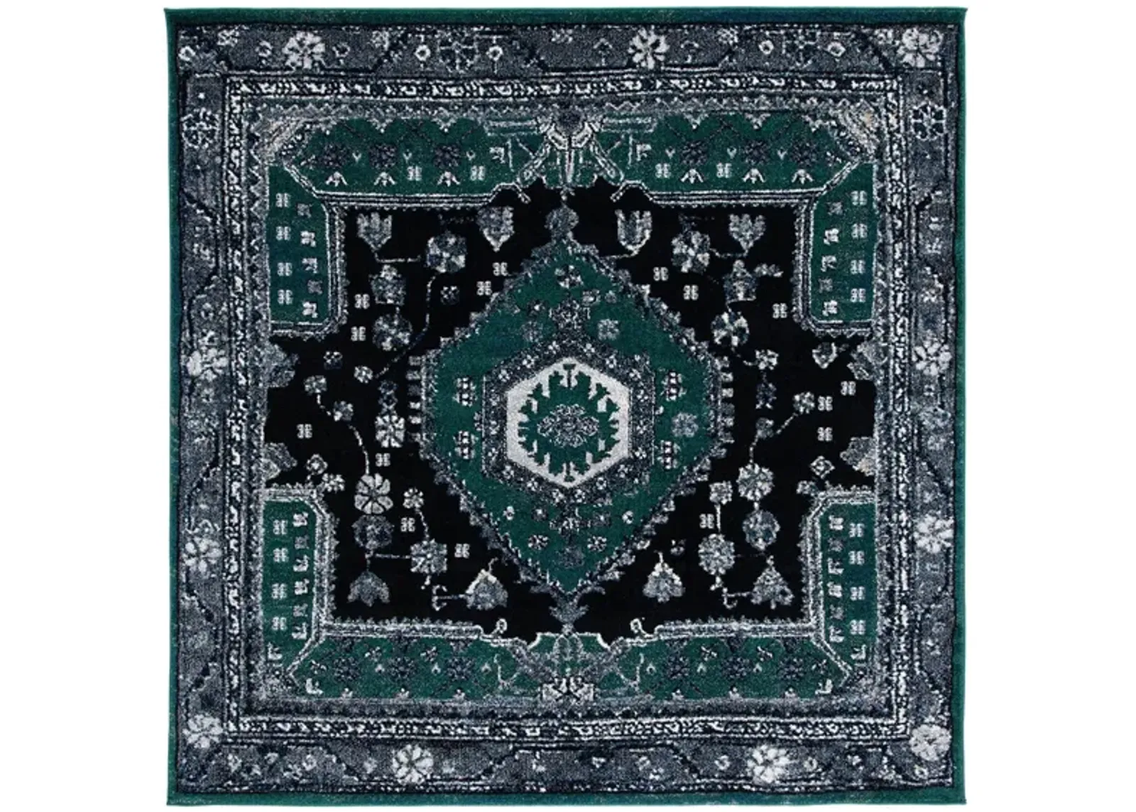 Hamadan Area Rug Square in Green & Black by Safavieh