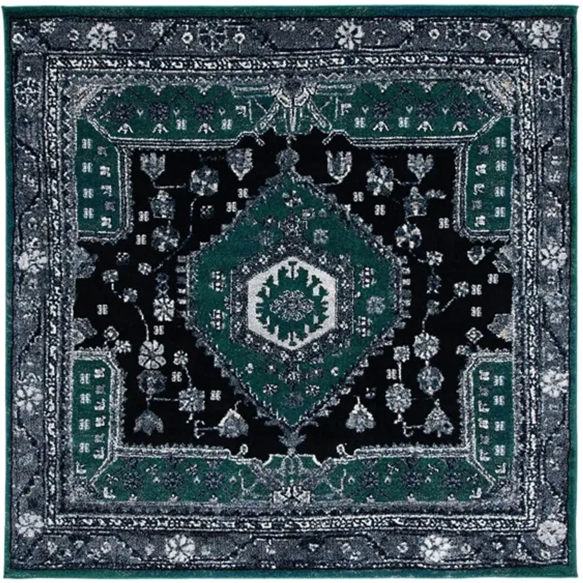 Hamadan Area Rug Square in Green & Black by Safavieh