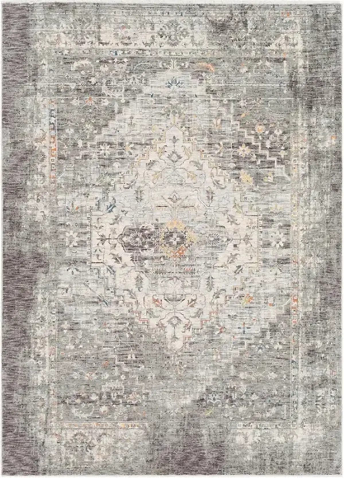 Presidential Moonstone Rug in Medium Gray, Charcoal, Ivory, Butter, Pale Blue, Bright Blue, Lime, Peach, Burnt Orange by Surya