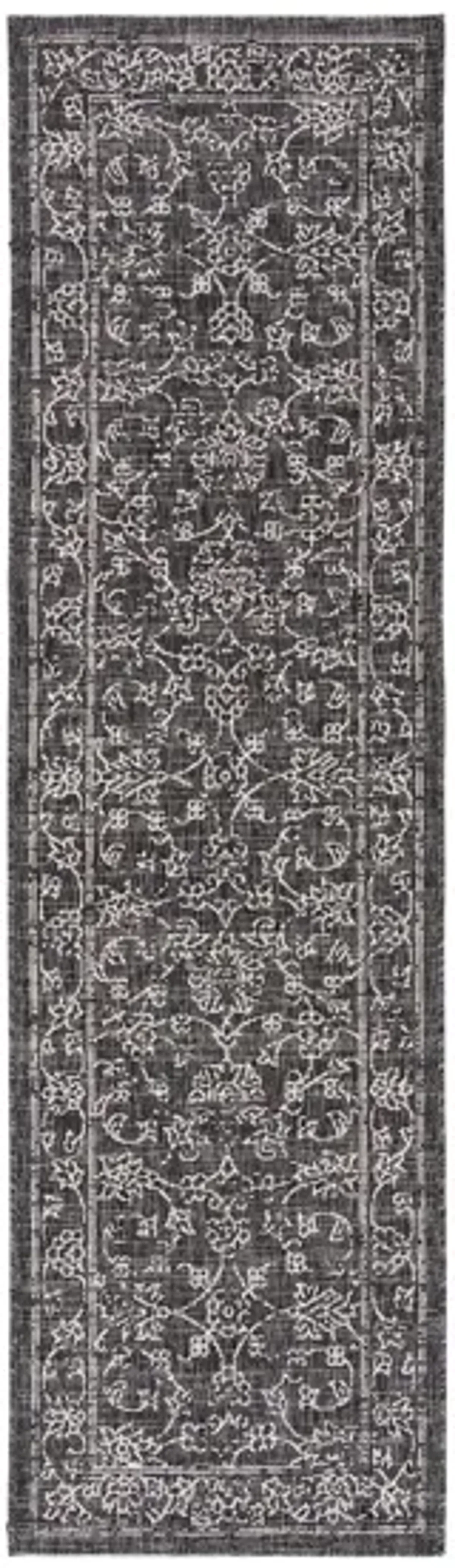 Courtyard Pacific Indoor/Outdoor Runner Rug in Black & Ivory by Safavieh