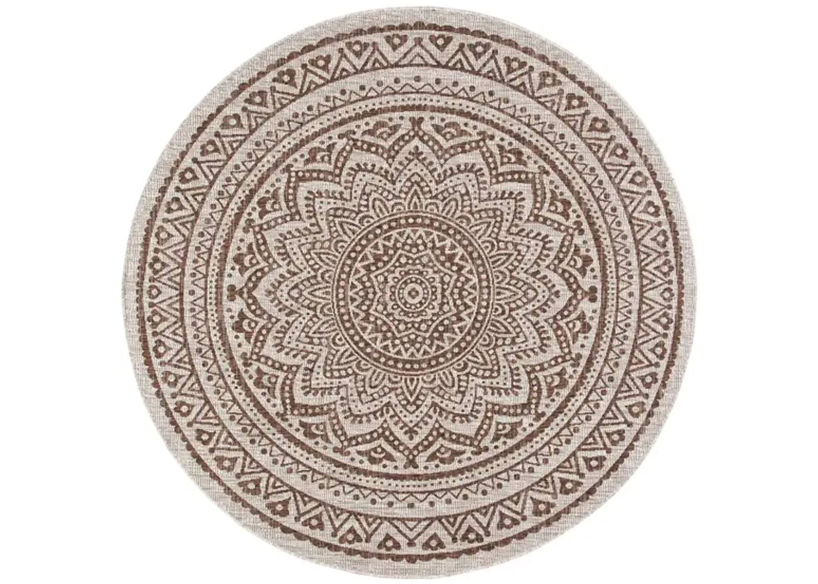 Courtyard Mandala Indoor/Outdoor Area Rug Round in Light Beige & Light Brown by Safavieh