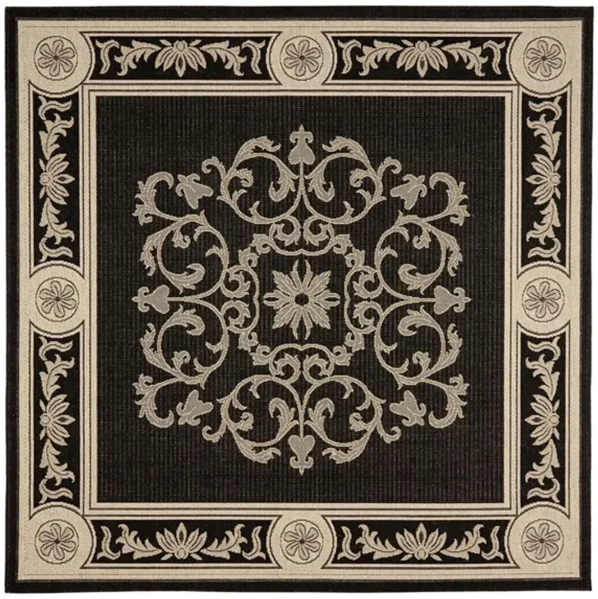 Courtyard Bordered Indoor/Outdoor Area Rug in Black & Sand by Safavieh