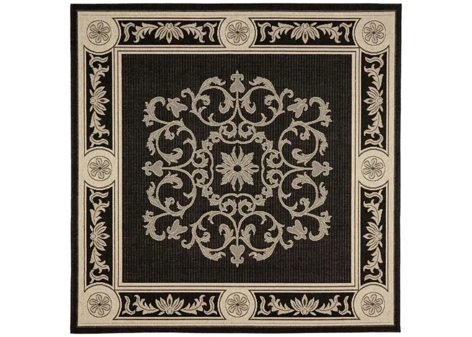 Courtyard Bordered Indoor/Outdoor Area Rug in Black & Sand by Safavieh