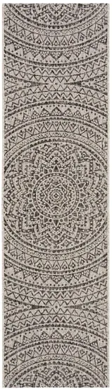 Courtyard Mandala Indoor/Outdoor Runner Rug in Light Gray & Black by Safavieh