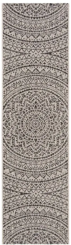 Courtyard Mandala Indoor/Outdoor Runner Rug in Light Gray & Black by Safavieh