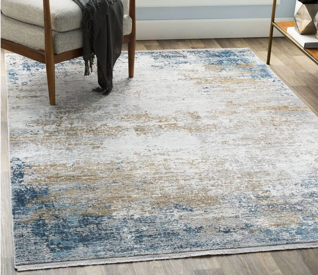 Solaris Ombre Rug in Sky Blue, Dark Blue, Bright Yellow, White, Taupe, Medium Gray by Surya