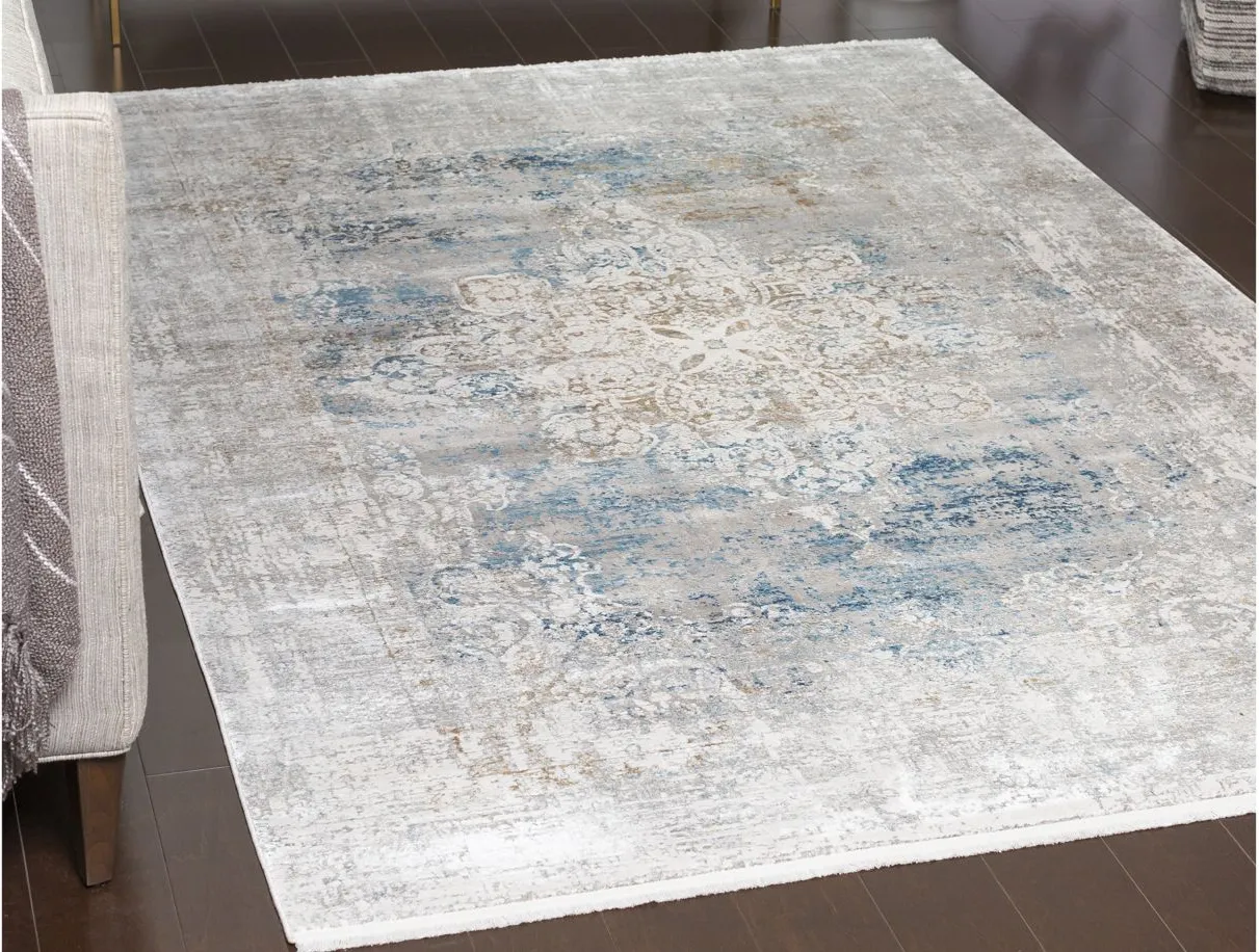 Solaris Topaz Rug in Sky Blue, Dark Blue, Taupe, Medium Gray, Light Gray, White, Bright Yellow by Surya