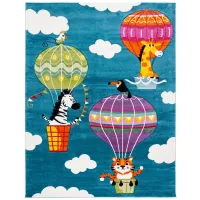 Carousel Balloons Kids Area Rug in Blue & Green by Safavieh