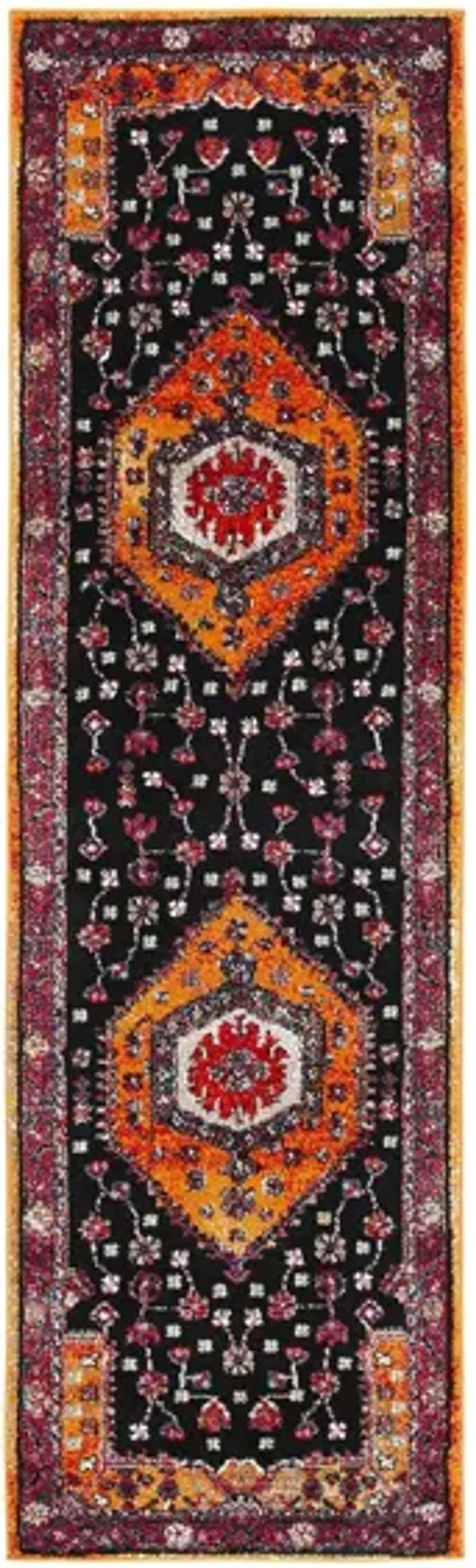 Hamadan Orange Runner Rug in Orange & Black by Safavieh