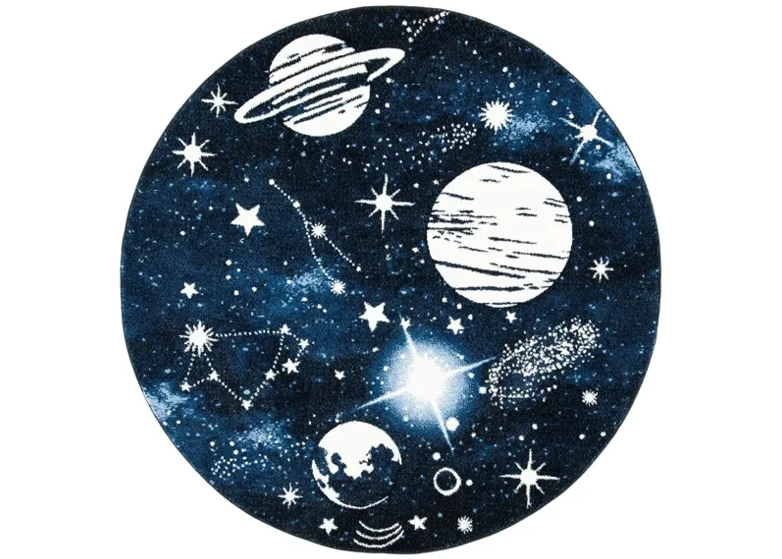 Carousel Outerspace Kids Area Rug Round in Dark Blue & Light Blue by Safavieh