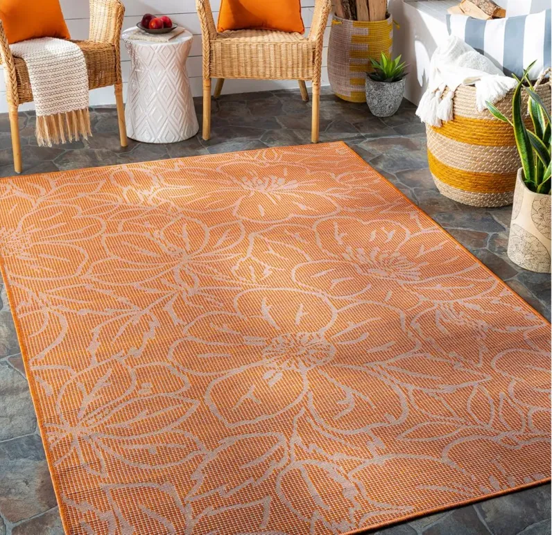 Pasadena Floral Indoor/Outdoor Area Rug in Orange by Surya