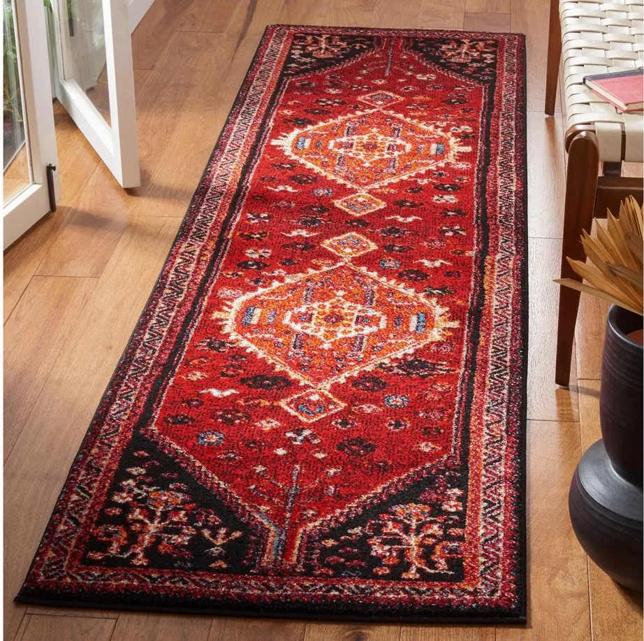 Vintage Hamadan Red Runner Rug in Red & Black by Safavieh