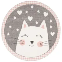 Carousel Kitty Kids Area Rug Round in Pink & Gray by Safavieh