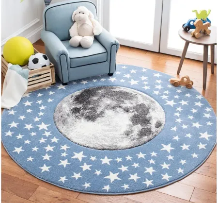 Carousel Earth Kids Area Rug Round in Light Blue & Gray by Safavieh
