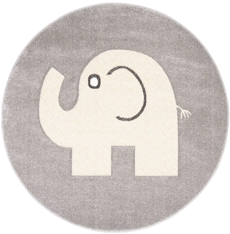 Carousel Baby Elephant Kids Area Rug Round in Gray & Ivory by Safavieh