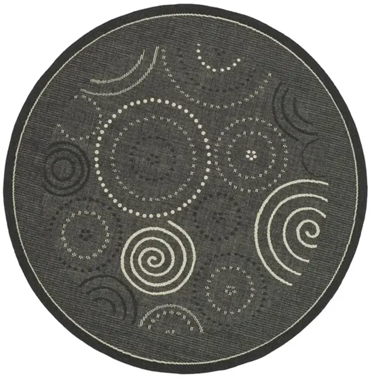 Courtyard Circles Indoor/Outdoor Area Rug Round in Black & Sand by Safavieh