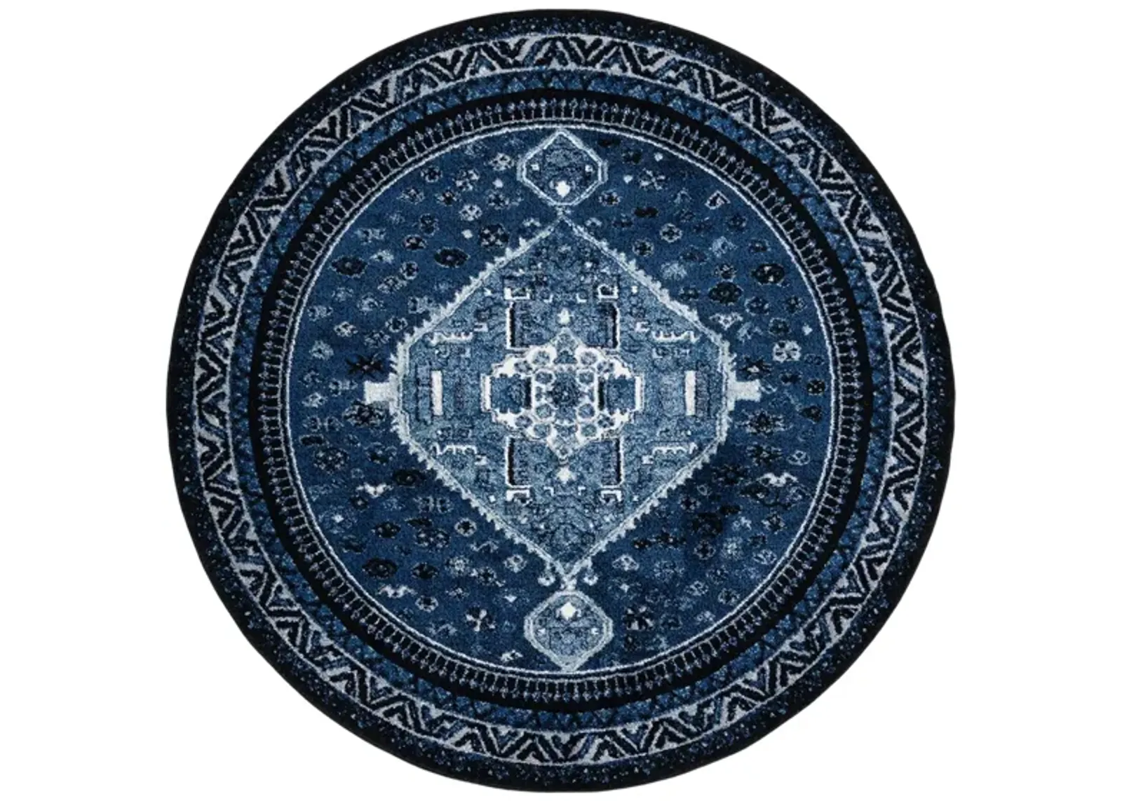 Vintage Hamadan Blue Area Rug Round in Blue & Black by Safavieh