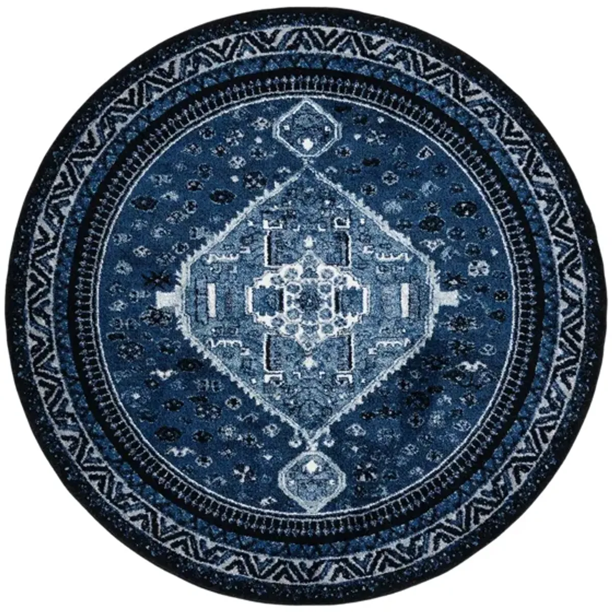 Vintage Hamadan Blue Area Rug Round in Blue & Black by Safavieh