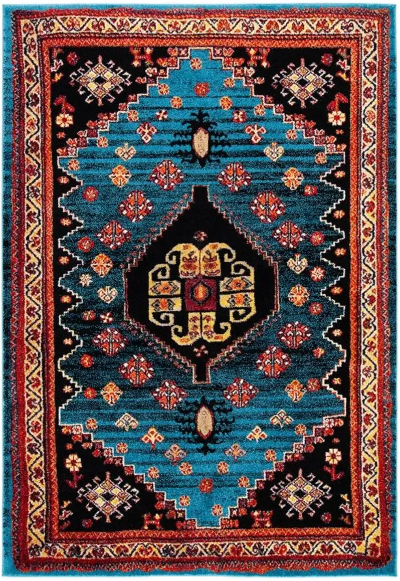 Medes Blue & Red Area Rug in Blue & Black by Safavieh