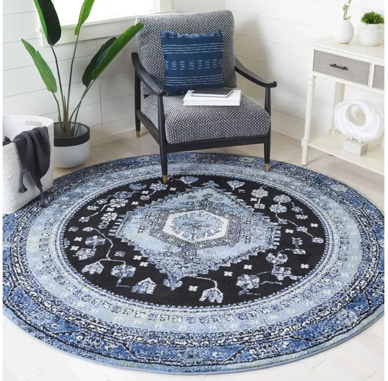 Hamadan Area Rug Round in Light Blue & Black by Safavieh