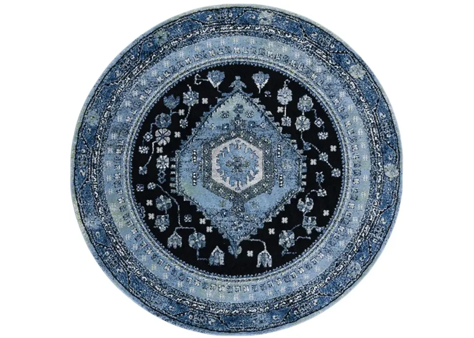 Hamadan Area Rug Round in Light Blue & Black by Safavieh