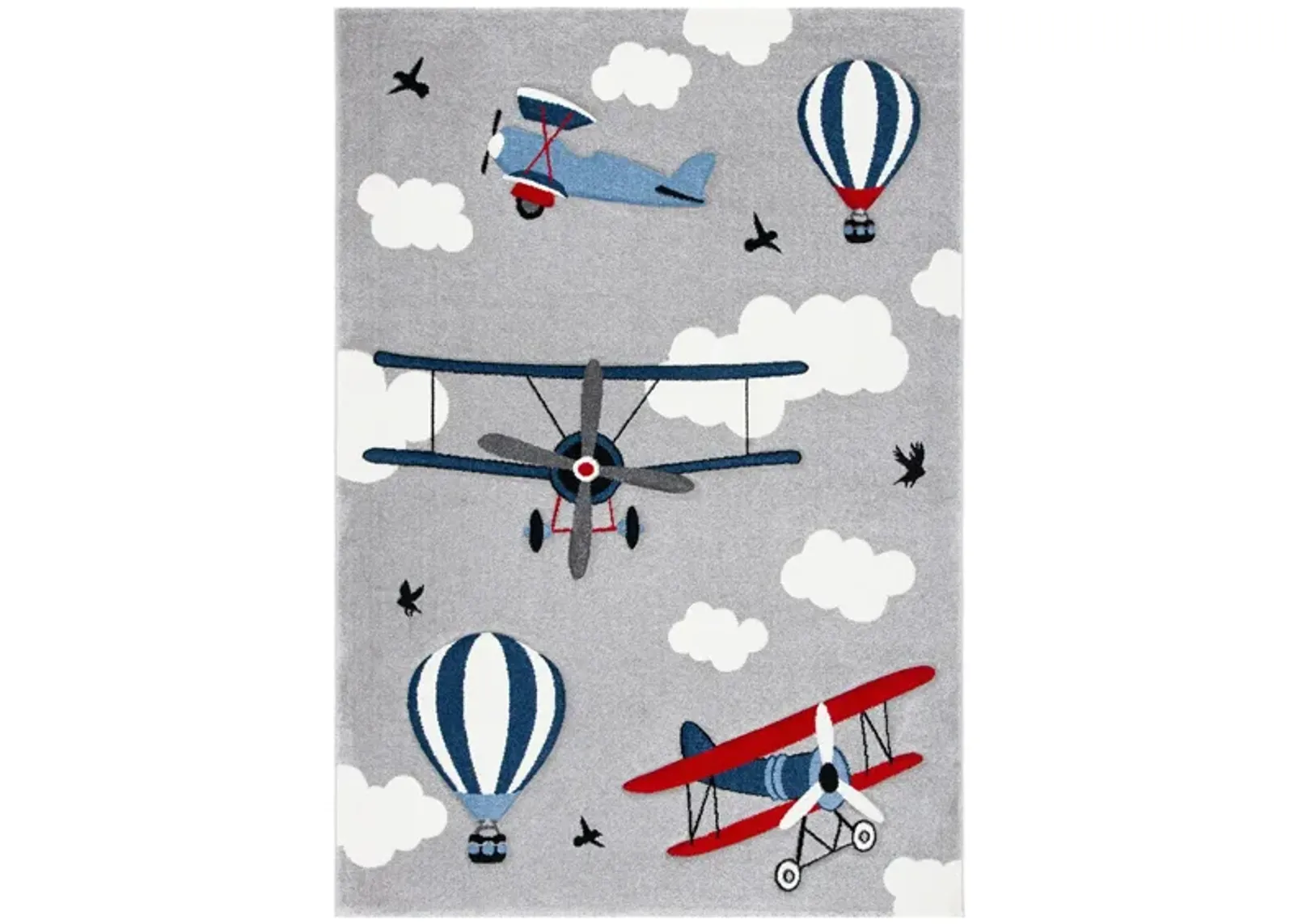 Carousel Airplanes Kids Area Rug in Light Gray & Red by Safavieh