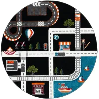 Carousel Cars Kids Area Rug Round in Black & Ivory by Safavieh