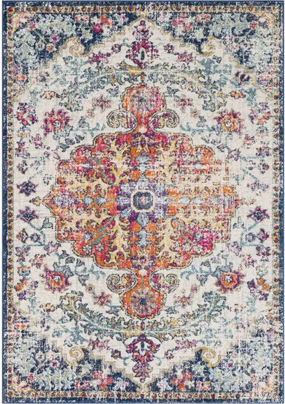 Harput Rug in Aqua, White, Bright Red, Bright Yellow, Burnt Orange, Bright Pink by Surya