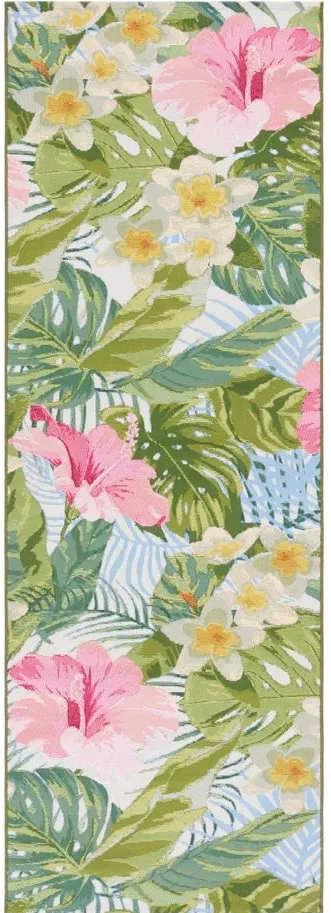 Barbados Flora Indoor/Outdoor Runner Rug in Green / Pink by Safavieh