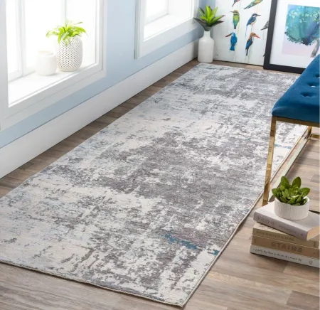 Presidential Shale Rug in Medium Gray, Charcoal, Ivory, Butter, Pale Blue, Bright Blue, Lime, Peach, Burnt Orange by Surya